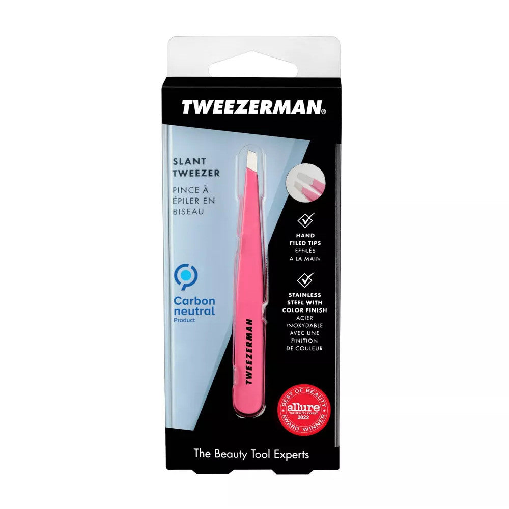 Tweezerman Stainless Steel Slant Tweezer, Pretty Pink, 1 Ea